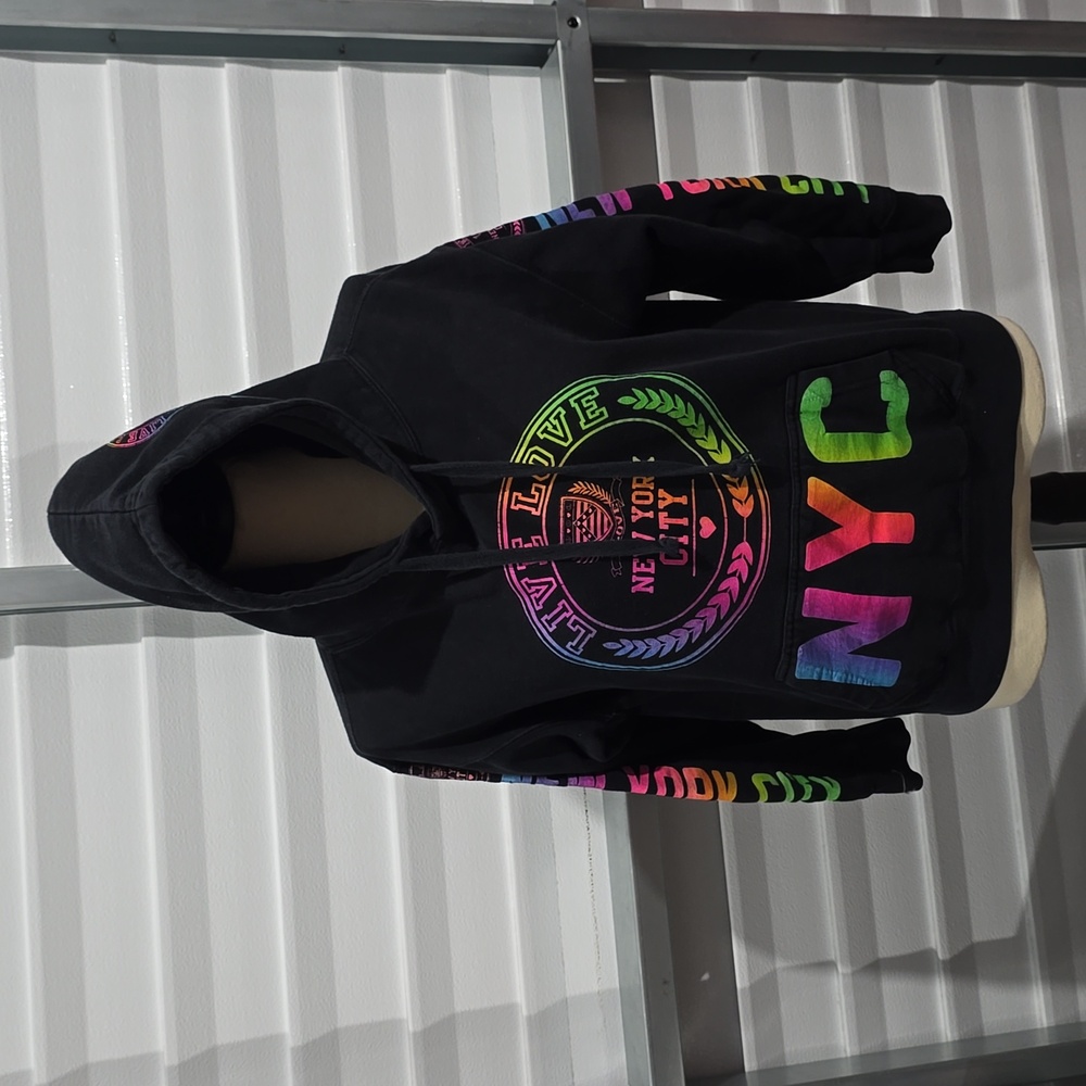 Populat Apparel NYC Black Hoodie With Neon Color Letters Size Small